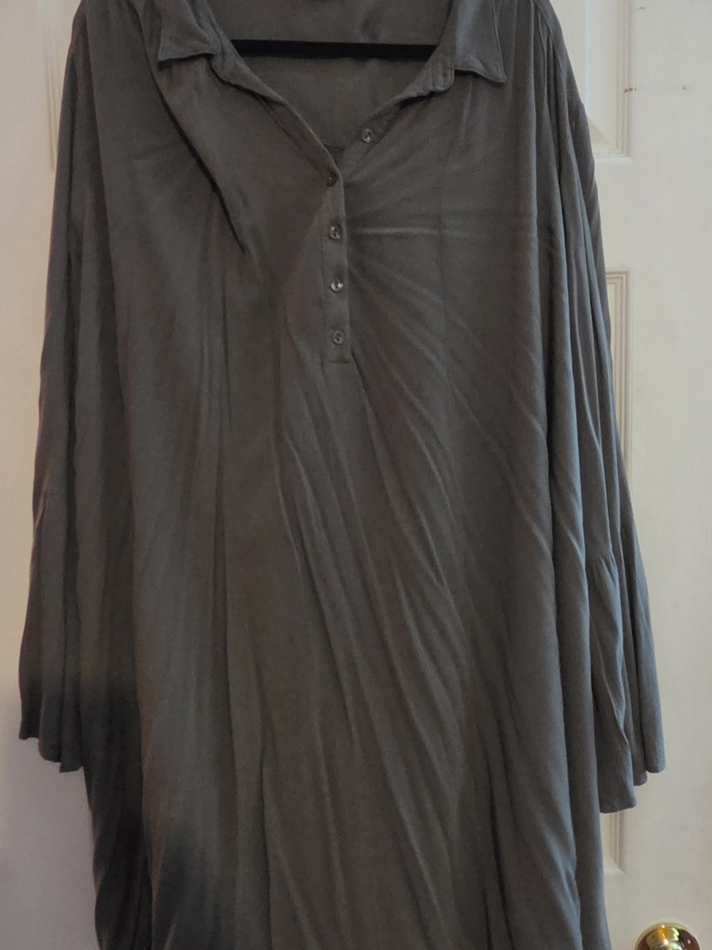 Oversized Button-Front Tunic Dress W/Flare Sleeves